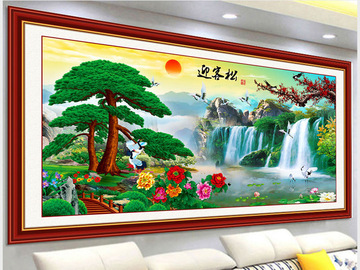 鸿运当头自贴画八方聚财客厅墙贴画旭日东升山水画书房现代装饰画