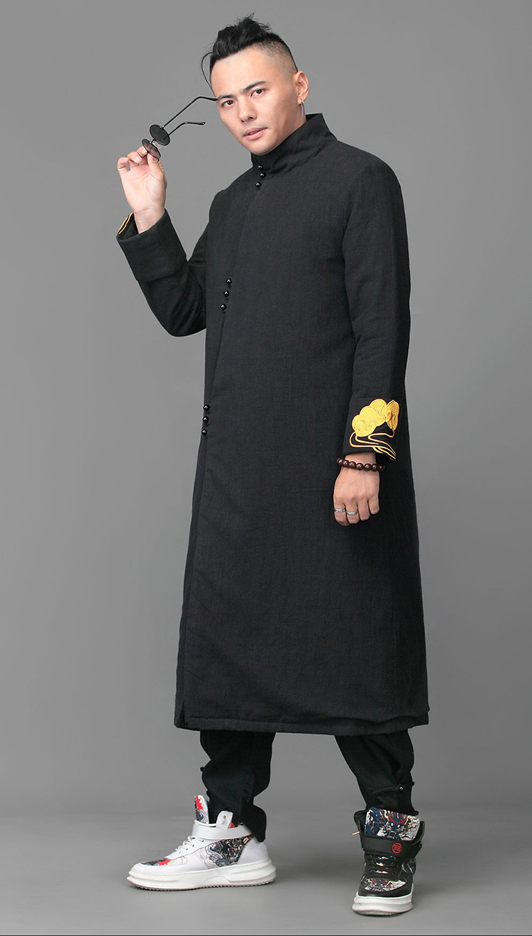 中式国风长款唐装棉服外套民国装长袍冬季棉袄居士禅服棉麻复古