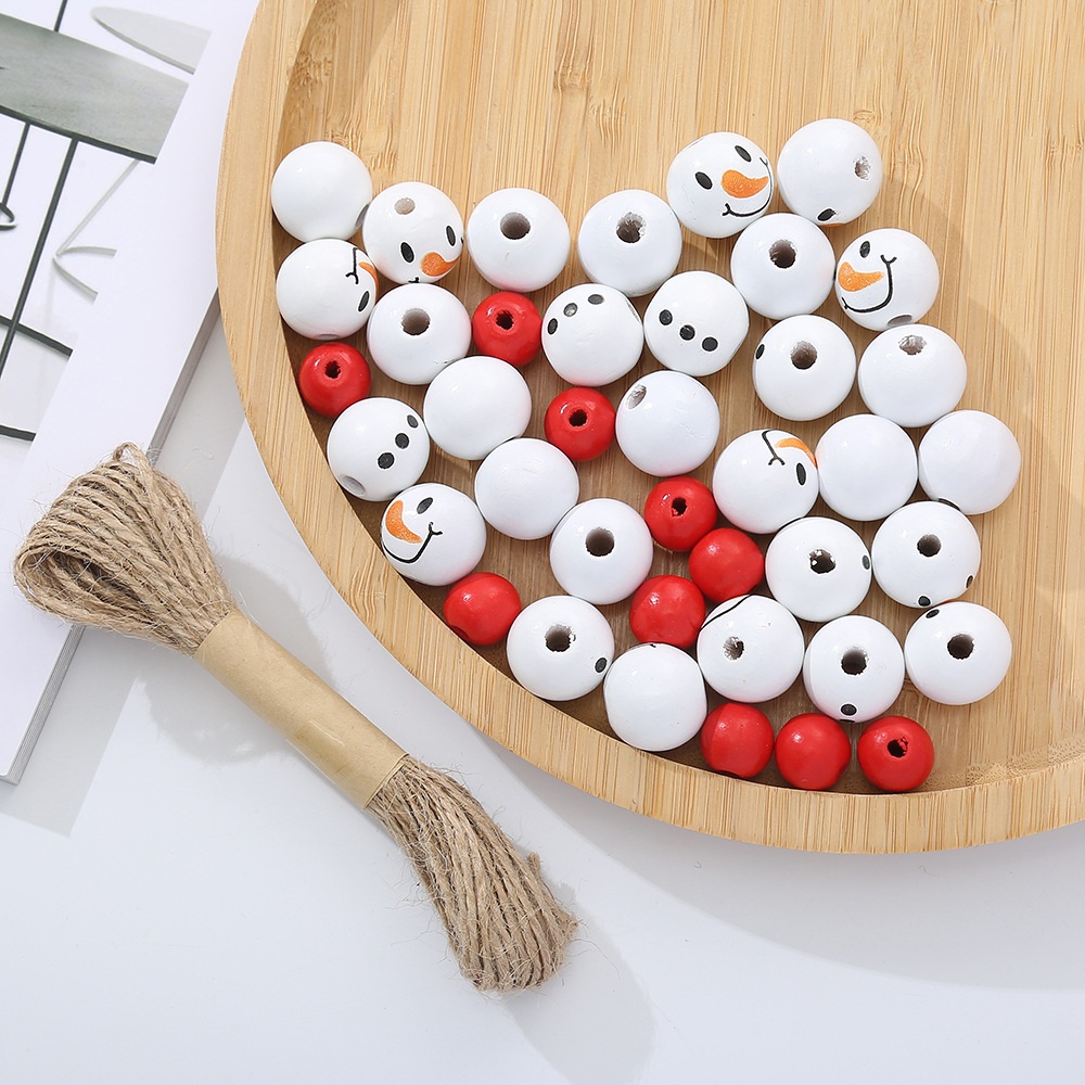 新款圣诞系列木珠材料包卡通雪人木珠珠串diy圣诞装饰挂件批发