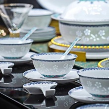 景德镇高温白瓷餐具碗碟套装家用新中式高档白瓷玲珑碗盘组合礼品