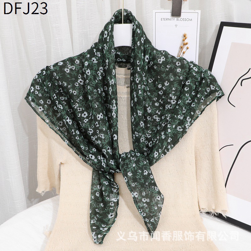 90cm Large Kerchief Small Floral Sun Block and Dustproof Headcloth Middle-Aged and Elderly Neck Warmer Thin Scarf Voile