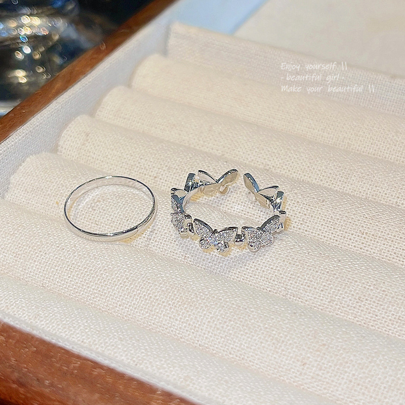 Light Luxury Minority Super Flash Zircon Love Heart-Shaped Ring Female Ins Style Advanced Design Sense Open Index Finger Ring