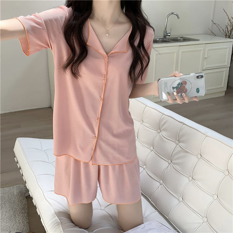 女式睡衣夏款冰丝夏天短袖短裤仙女风甜美韩版睡衣女可外穿家居服