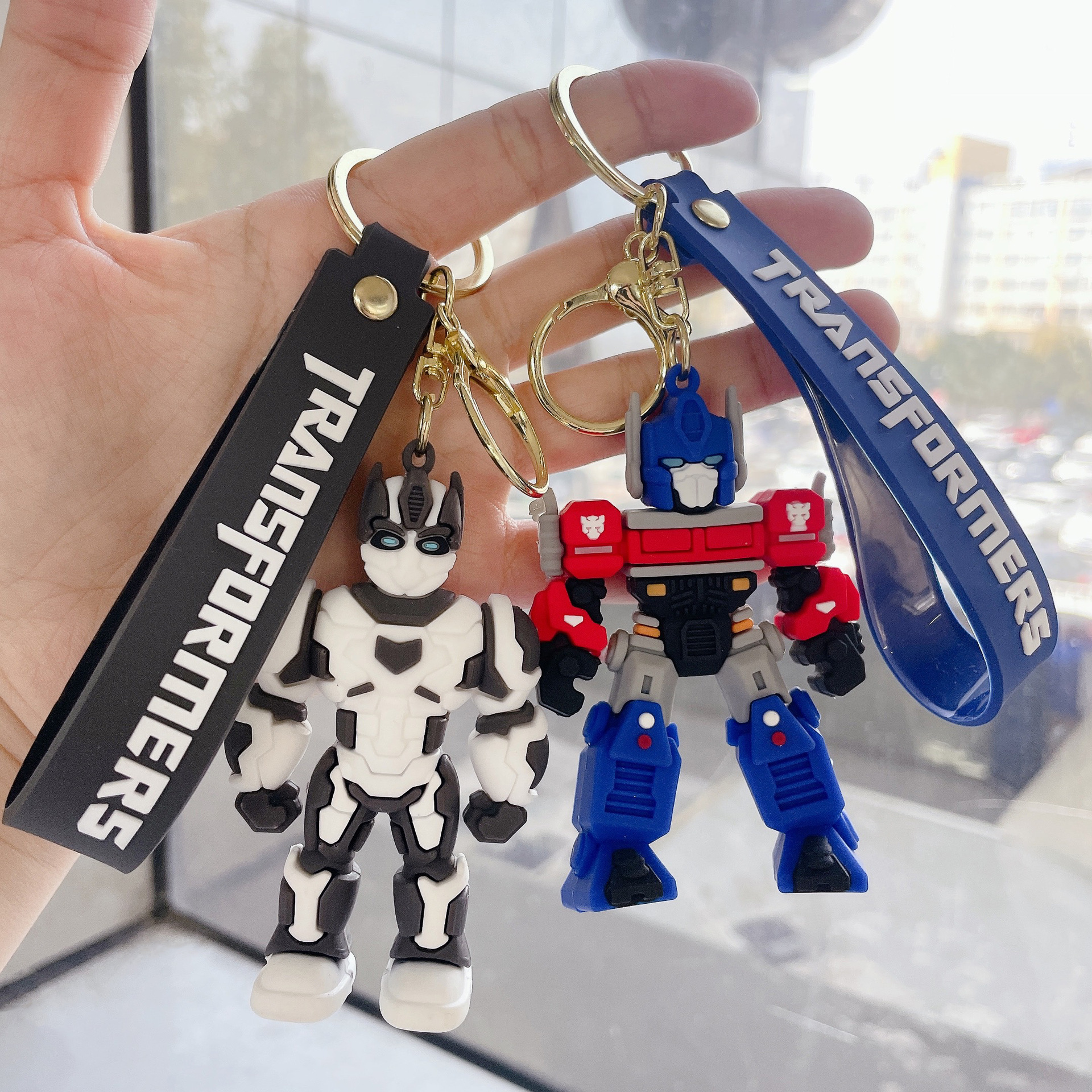 Creative Transformer Keychain Cartoon Optimus Prime Bumblebee Three-Dimensional Doll Car Backpack Pendant Wholesale