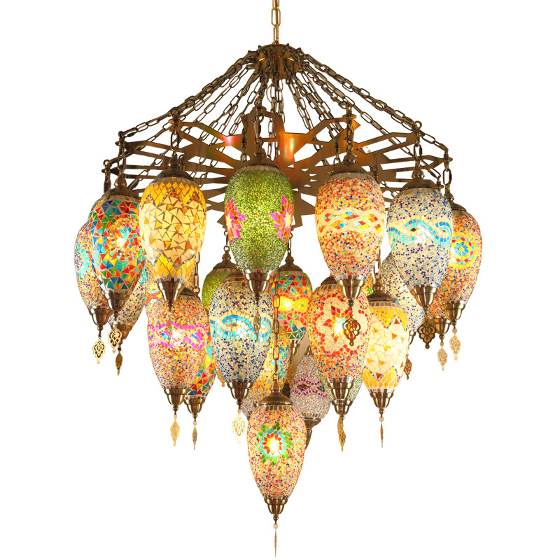 Xinjiang Restaurant Chandelier Stained Glass Decorative Chandelier Exotic West Asian Turkish Style Quiet Bar Bar Lobby Light