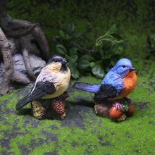 跨境仿真小鸟模型摆件花园微景观松果橡果外贸树脂工艺品家居装饰