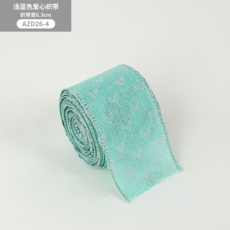 Christmas New 6.3cm Bow Blue Elk Pattern Imitation Linen Ribbon Iron Wire Edge DIY Bowknot Ribbon