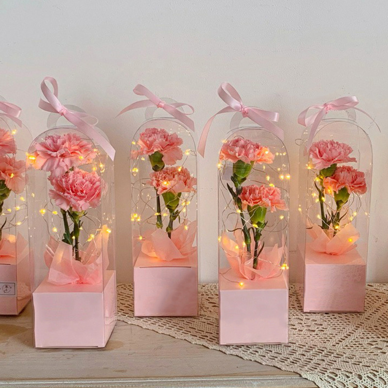 pvc透明全景玫瑰单支花盒手提灯塔鲜花包装六一儿童花束永生花盒