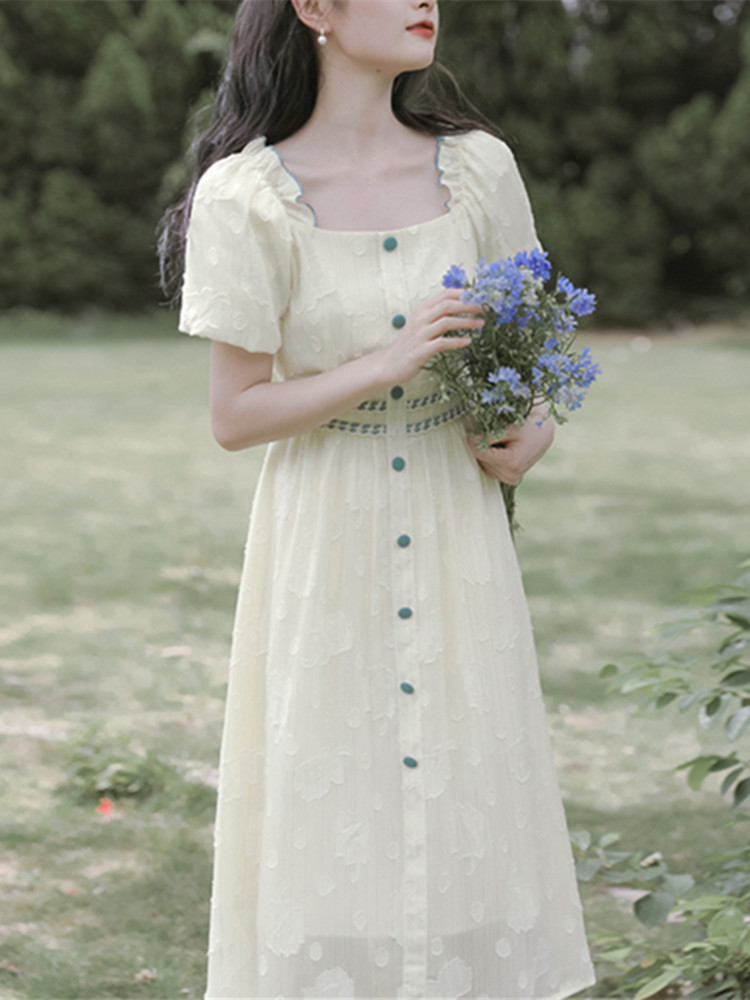 法式仙气超仙森系连衣裙2022新款收腰显瘦气质设计感桔梗裙子女夏