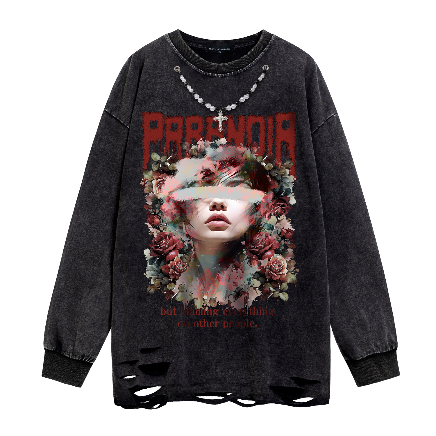 曼坤sxct1122-2024春美式长袖t恤潮流洗水头像绘画男式圆领卫衣