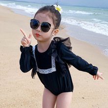 儿童泳衣女童可爱长袖韩版连体蕾丝中小童女宝宝洋气泡温泉泳装