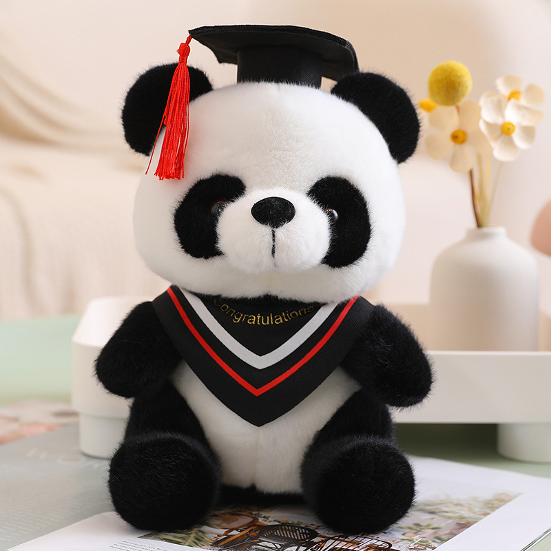 Creative Cute Doctorial Hat Panda Doll Cross-Border Plush Toy Simulation Giant Panda Ragdoll Graduation Gift