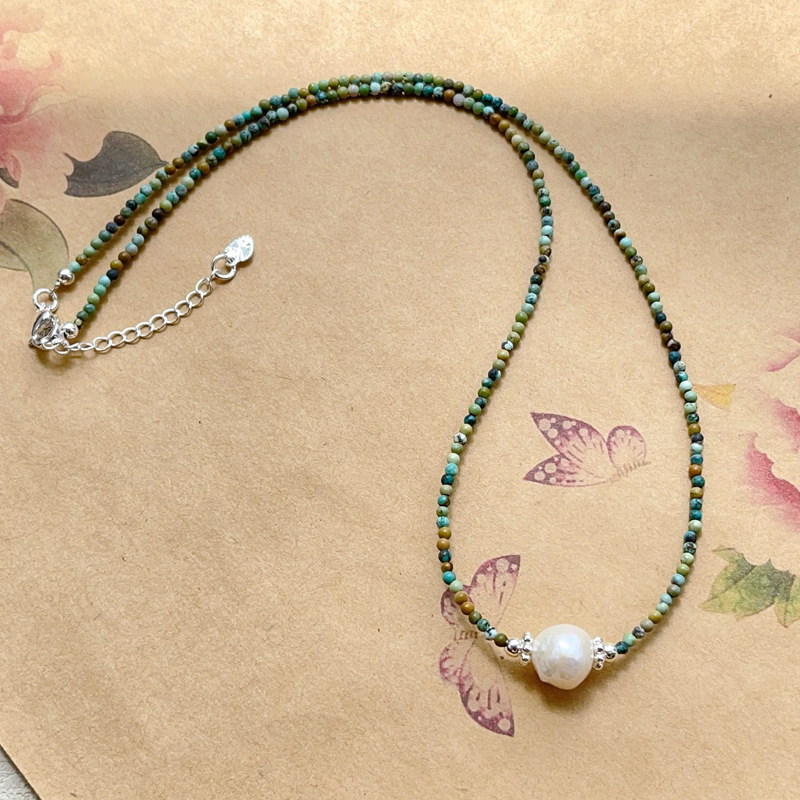 天然水晶珠宝加工 新中式绿松石项链淡水珍珠串珠颈链锁骨链-阿里巴巴