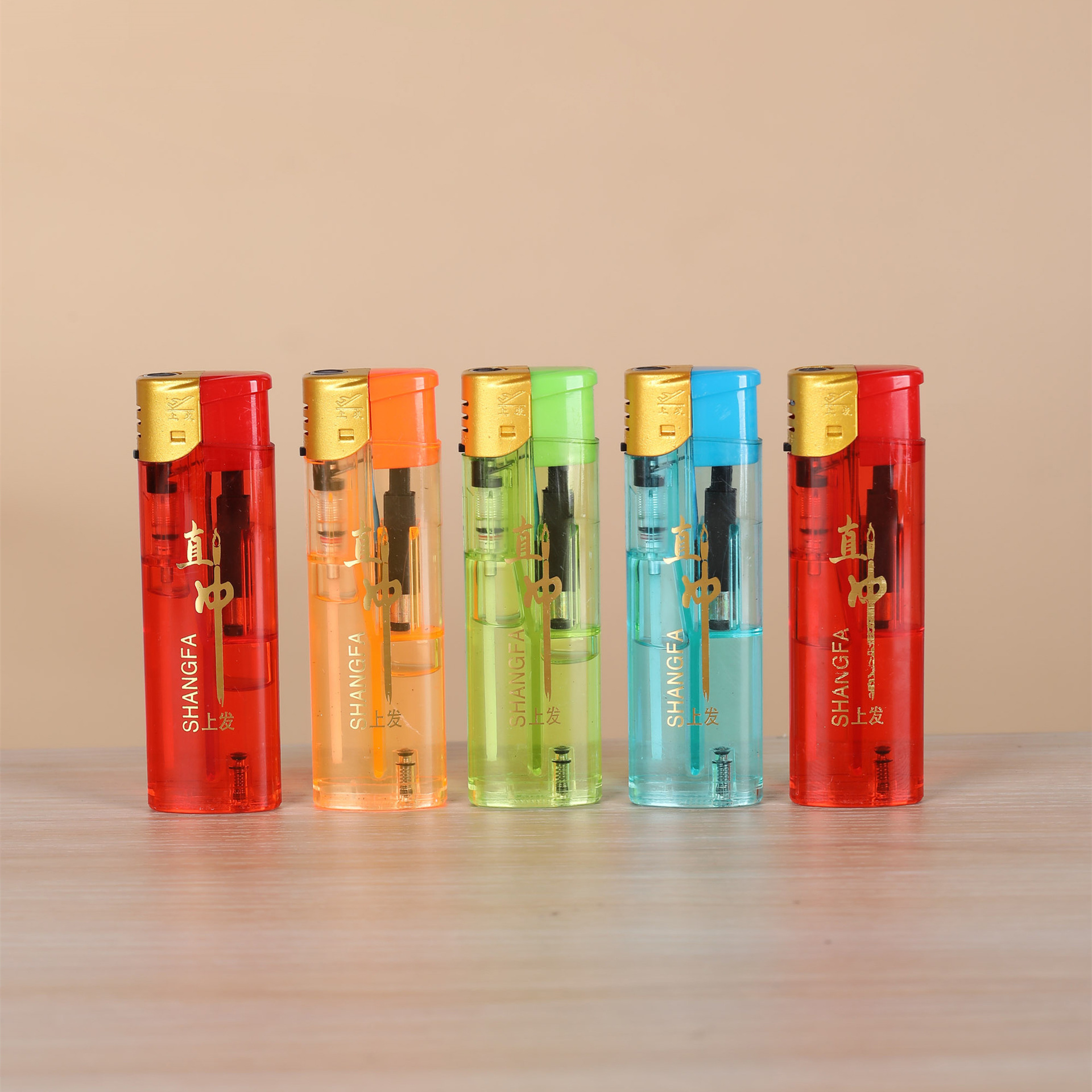 上发打火机批发f3直冲打火机 大机型透明金风罩可充气电子打火机