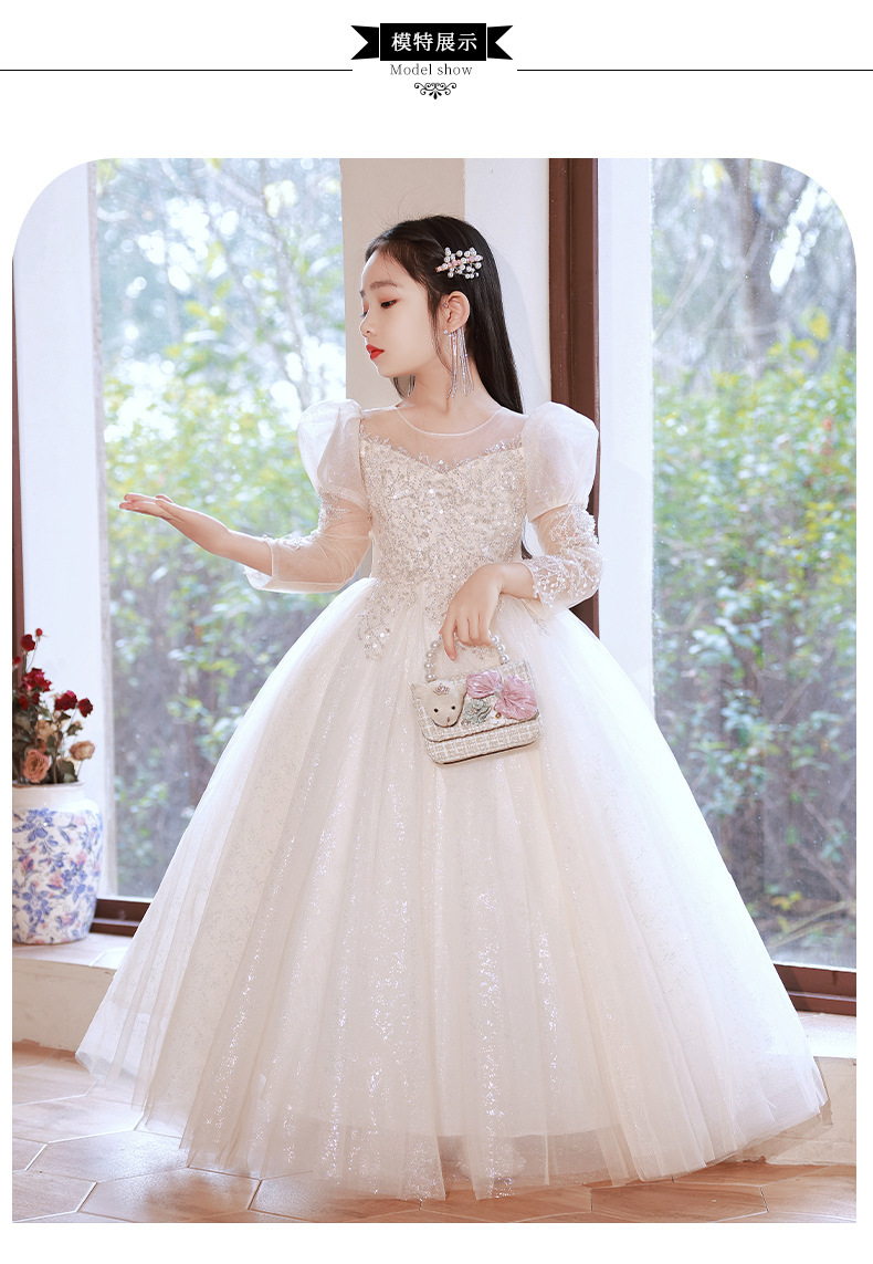 花童婚礼公主裙蓬蓬纱儿童钢琴演出服女童小女孩生日晚礼服长袖春