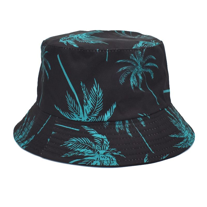 Summer New Coconut Pattern Hat Female Outdoor Travel Travel Sun Hat Male Leisure Bucket Hat Reversible Tide