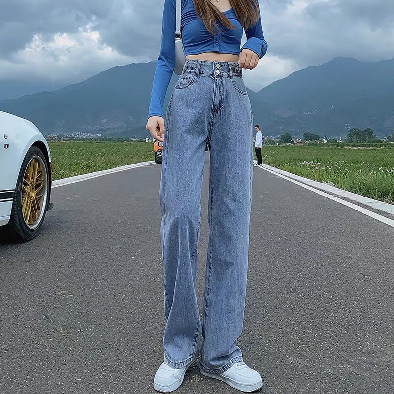 直筒牛仔裤女夏天薄款2021年新款大码胖mm高腰阔腿裤女夏垂感宽松