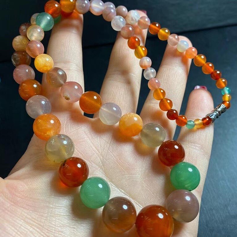 光面天然盐源玛瑙项链糖果色水晶塔链母亲节日送妈妈婆婆礼物礼品