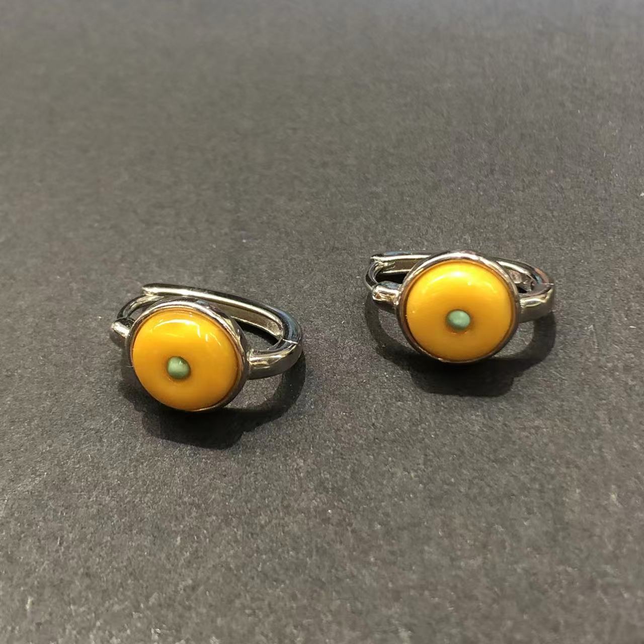 s925银蜜蜡平安扣松石耳饰耳圈天然蜜蜡厂家批发纯银