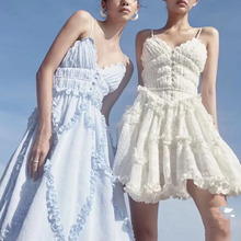 越南小众品牌设计感系带露背性感吊带蓝色海边度假连衣裙仙女长裙
