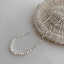 s925纯银淡水珍珠碎银子项链女ins轻奢气质小众设计高级感锁骨链