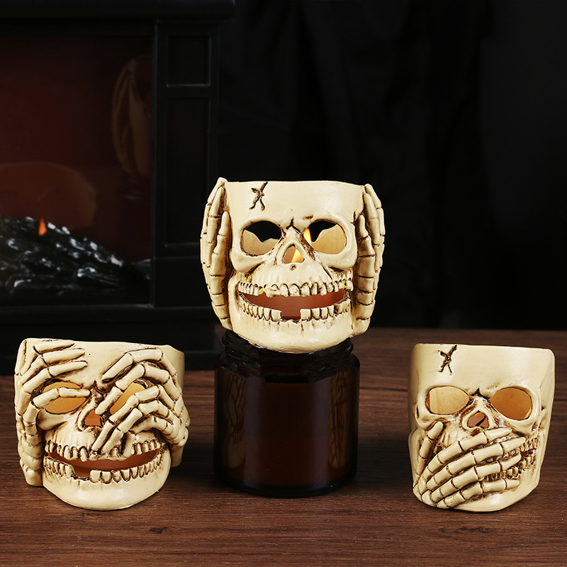 Cross-Border Halloween Decorations Horror Skull Resin Candlestick Crafts Ornaments Halloween Party Decoration