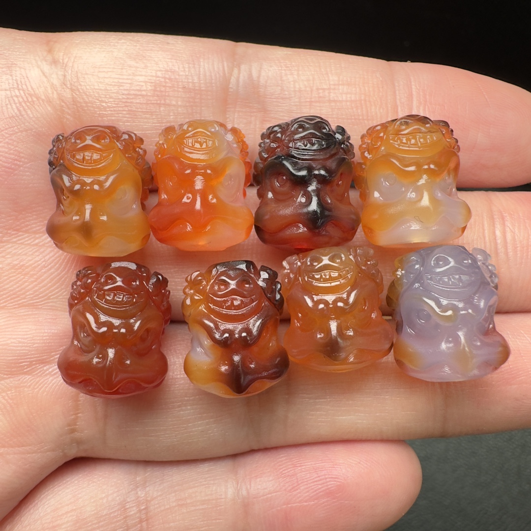 藏式包浆料天珠玛瑙喜祖大鹏鸟顶珠腰珠背云星月金刚文玩手串配饰
