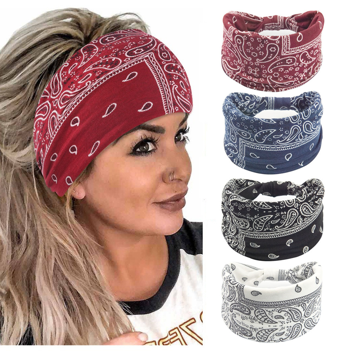 European and American Hairband Bohemian Headband Leopard Print Hairband Knot Turban Headband Stretch Twisted Head Pack Striped Cloth Headband