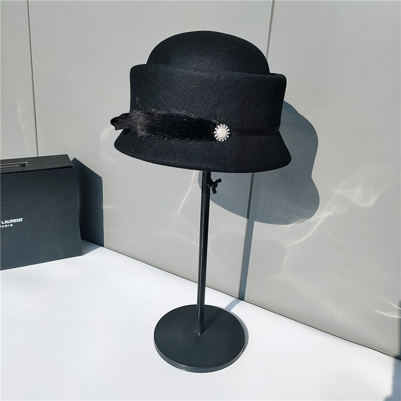 法式纯羊毛轻奢宫廷帽复古帽子女士欧美秋冬空姐水貂毛时尚潮帽
