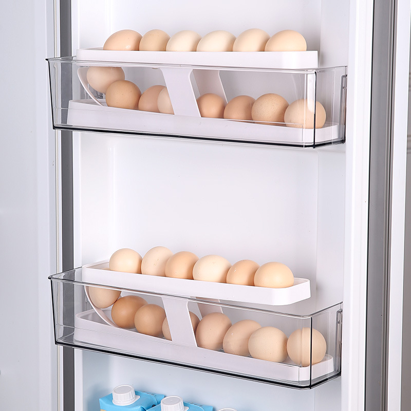 Double-Layer Egg Automatic Roller Storage Box Refrigerator Side Door Storage Rack Creative Kitchen Desktop Egg Crisper