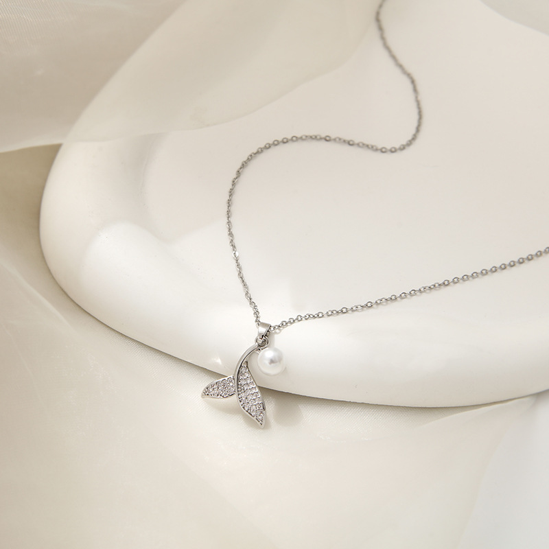 【鲛人泪】钛钢锆石项链鱼尾珍珠链精致项链批发女-阿里巴巴