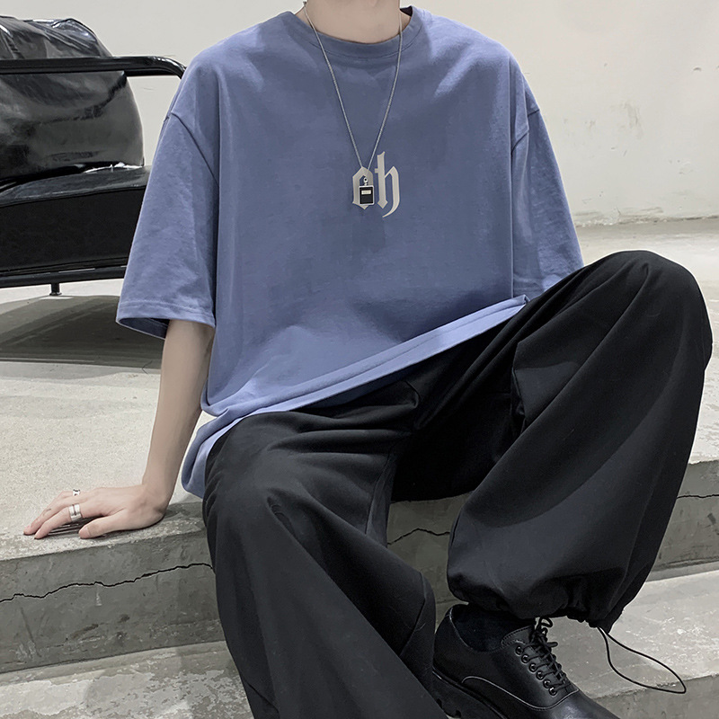 2022 Hong Kong Style Ins Simple Letter Short-Sleeved T-shirt Men's Hong Kong Style Loose Summer Korean Style T-shirt All-Matching Bottoming Shirt Top