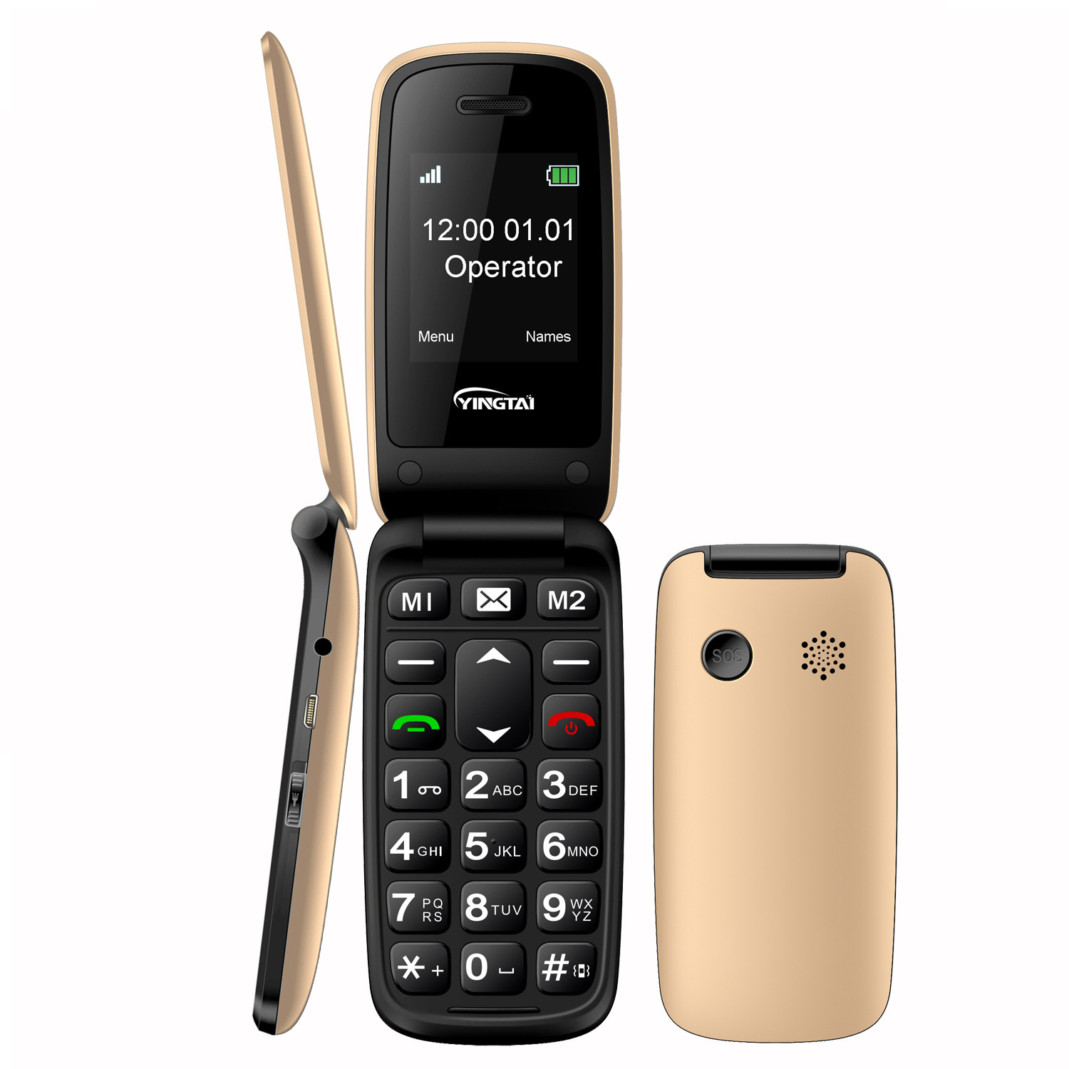 厂家定制翻盖老人手机 双屏双卡设计一键求救按键机支持移动联通