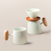 陶瓷咖啡器具套装过滤器手冲杯家用木把手咖啡杯北欧LOGO跨境货源