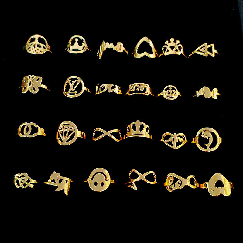 Foreign Trade Export Africa in Stock Wholesale Electroplated Yellow Gold Glossy Ring Random Style Mixed Female Index Finger Ring