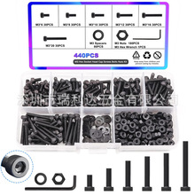 跨境货源440pcs 12.9级圆柱头内六角螺丝螺母配平垫套装螺丝盒装