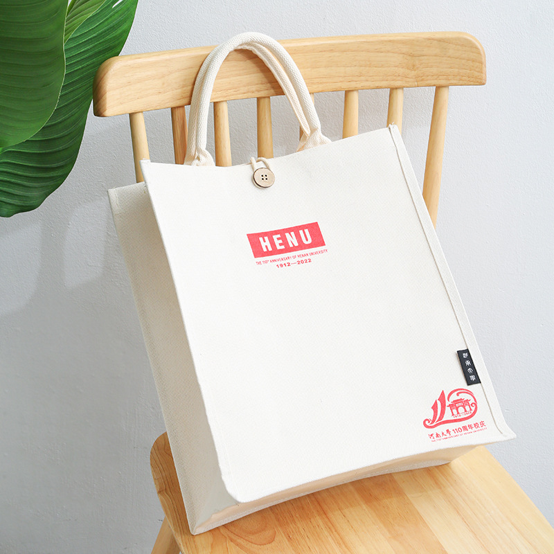 手提环保帆布袋 带拉链纽扣可做定大容量手拎购物袋白色帆布包制