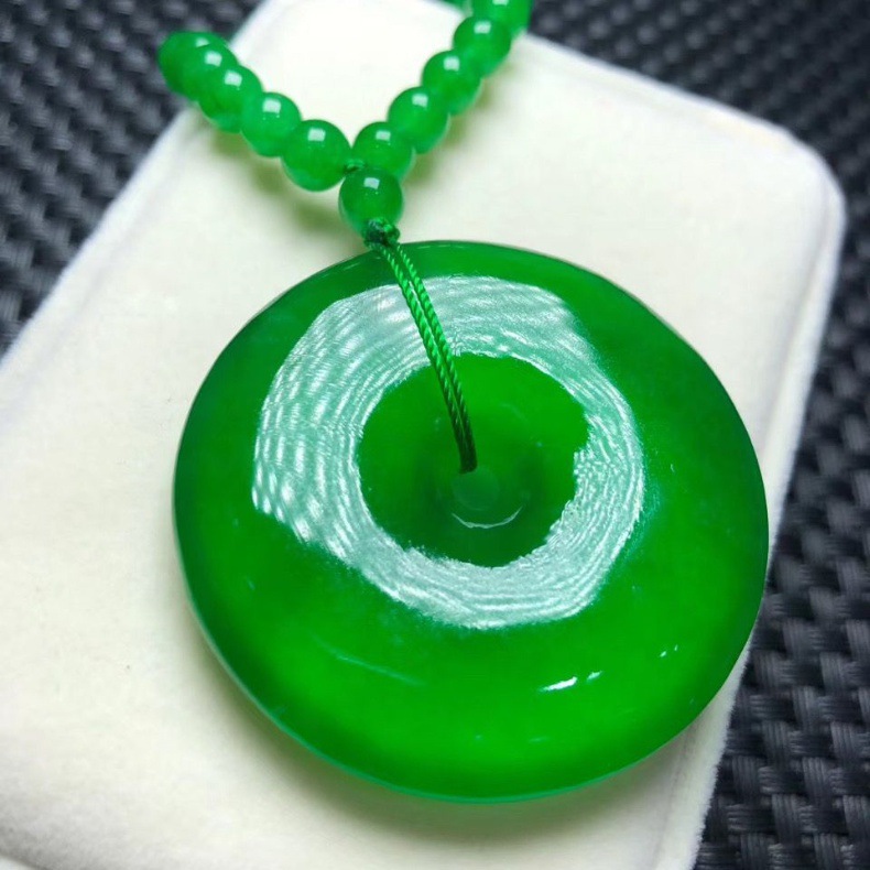 缅甸翡翠帝王绿厚庄平安扣吊坠满绿项链a货证书收藏品质套装玉坠