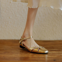 银色包头凉鞋女夏2024年新款牛皮小众复古镂空编织仙女平底罗马鞋