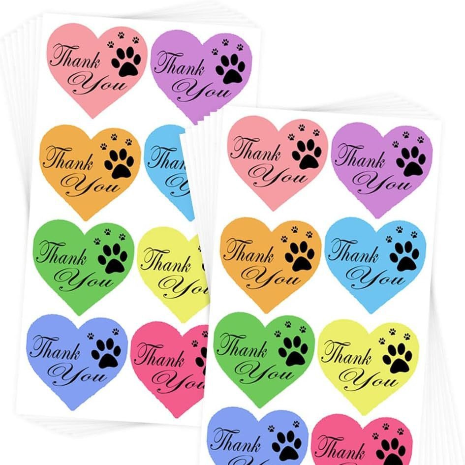 跨境销售爱心彩色爪印感谢不干胶标签贴适用于运输邮件包裹自粘贴