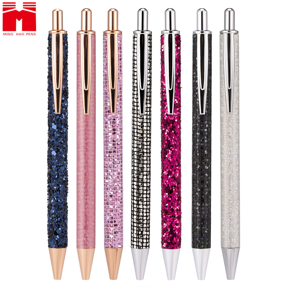 Factory Wholesale Gold Powder Retractable Ballpoint Pen Office Metal Pen Business Advertising Signature Pen Printable Logo