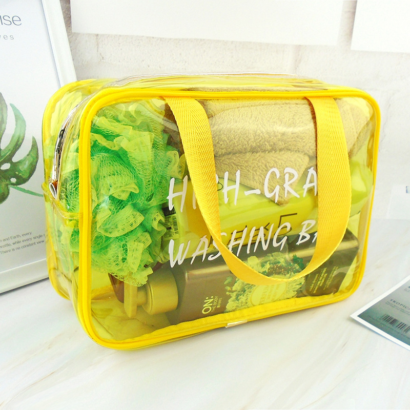 Korean Fluorescent Cosmetic Bag Large Capacity Portable Wash Supplies Storage Bag English Printing Waterproof Dustproof Wash Bag