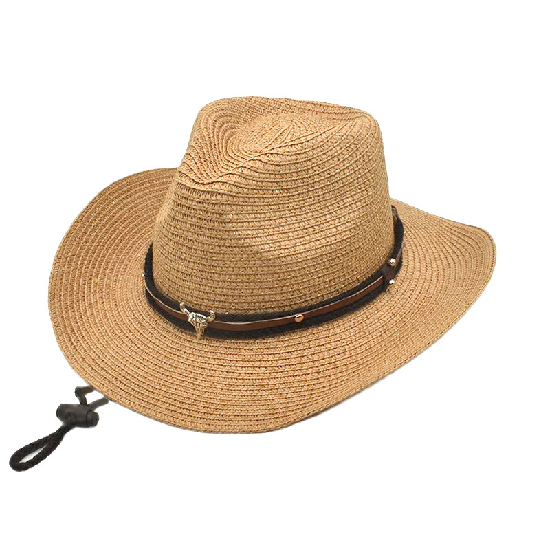 European and American Panama Straw Hat Curling Top Hat Men and Women Curling Cowboy Hat Cow Head Belt Sun Hat Sun Protection Sun Protection Hat