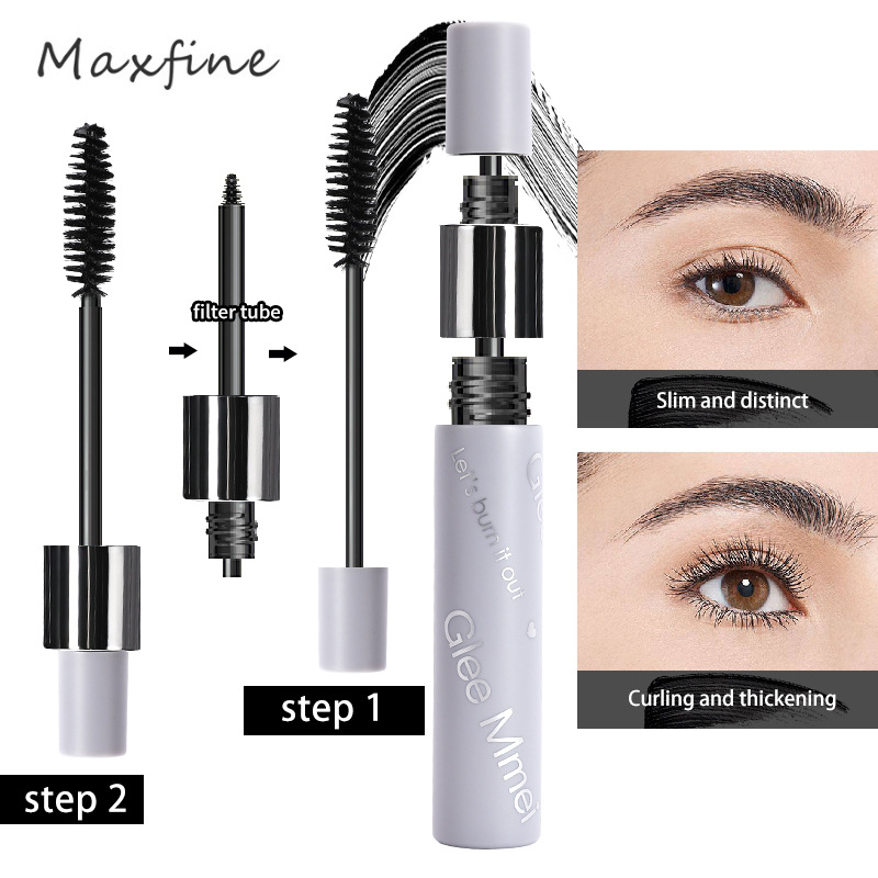 Cross-Border Makeup Maxfine Double Mascara Wholesale Waterproof Not Smudge Long Thick Curling Foreign Trade