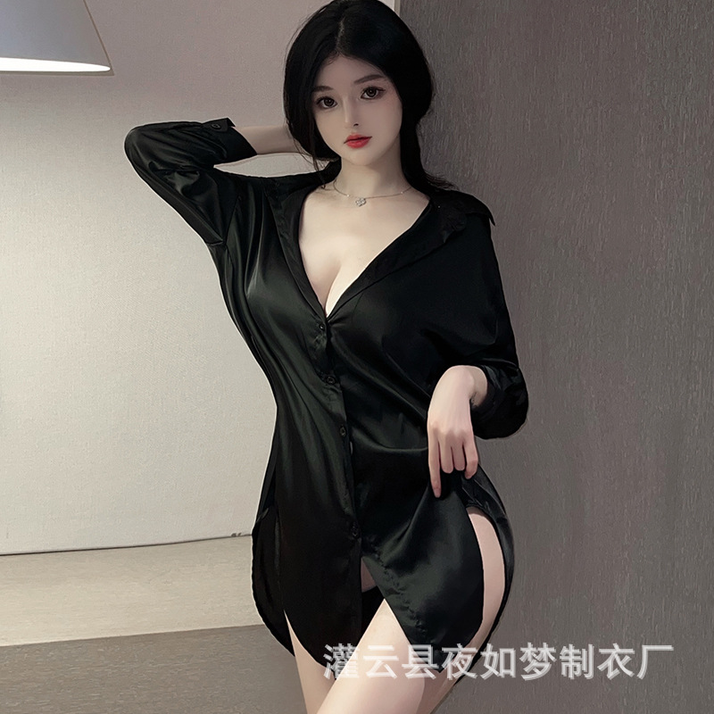 Night Dream New Sexy Underwear Boyfriend Style Shirt Women's Large Size Uniform Pajamas Temptation Cardigan Homewear