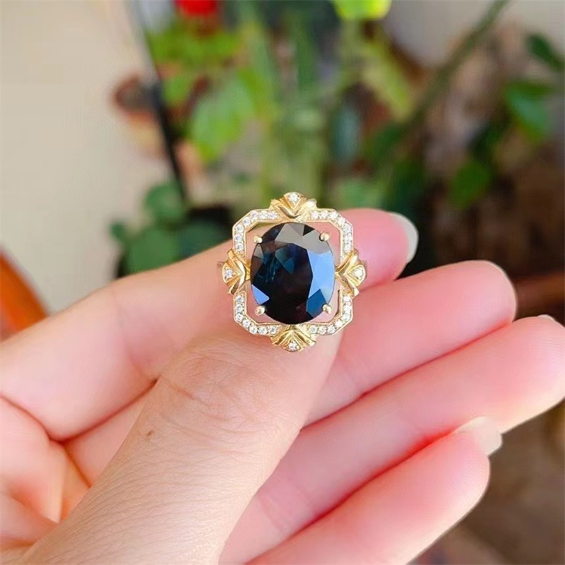 山东天然蓝宝石戒指18k黄金镶嵌气质高级感女戒批发-阿里巴巴