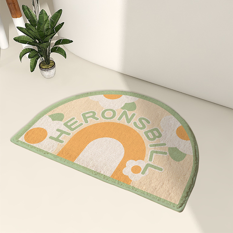 INS Style Semicircle Household Bathroom Mats Toilet Absorbent Non-Slip Floor Mat Simple Flower Wear-Resistant Cashmere Carpet