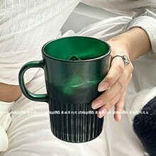 祖母绿中古玻璃杯子ins小众设计冰咖啡杯水杯果汁杯啤酒杯马克杯