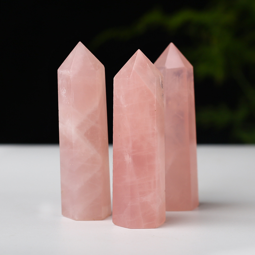 厂家批发 水晶柱 粉色水晶六棱柱 单尖七星摆件水晶灯装饰
