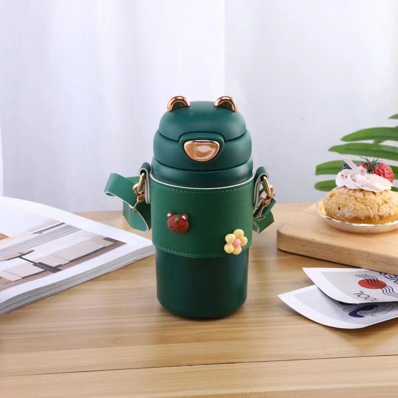 Cute Bear Kid's's Insulated Bottle Kindergarten Boys and Girls Student Korean Cute Internet Celebrity Drinking Straw Cup Portable Insulation Cup